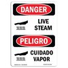 Signmission OSHA Danger Sign, Live Steam, 10in X 7in Decal, 7" W, 10" H, Bilingual Spanish, Live Steam OS-DS-D-710-VS-1424